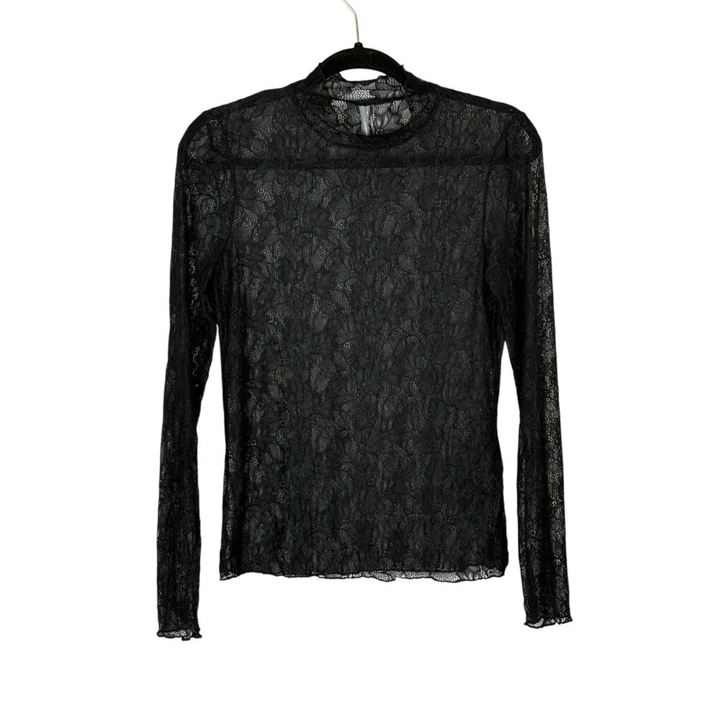 Anthropologie Lace Layering Top Mock Neck Stretch Black Whimsigoth Fairy Size S